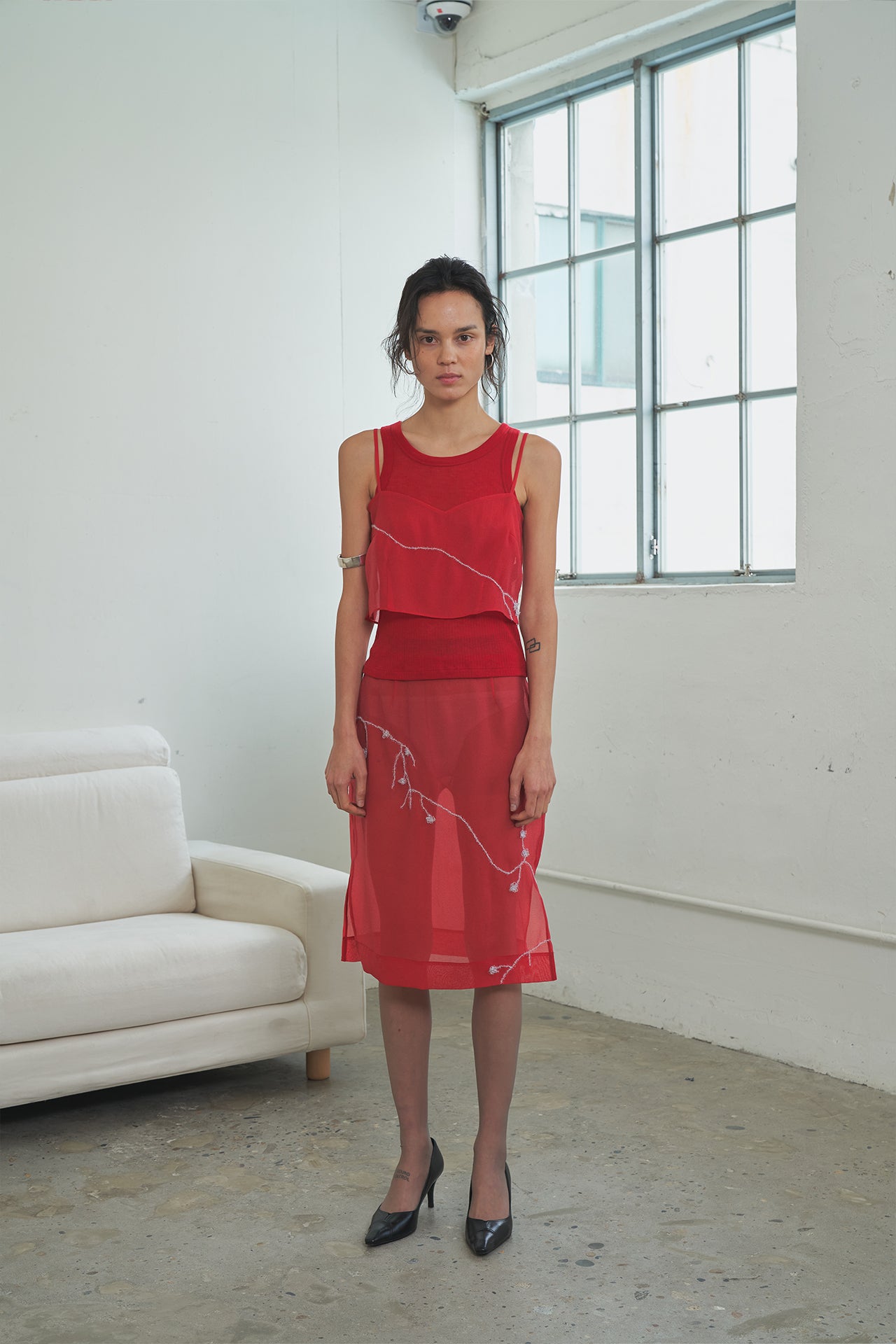 Shining Embroidery Midi Skirt