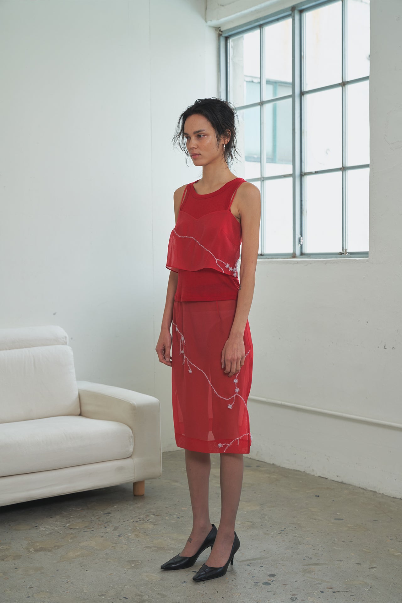 Shining Embroidery Midi Skirt