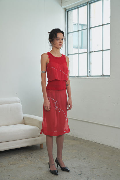 Shining Embroidery Midi Skirt