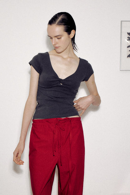 Pigment-Washed Twisted Jersey Top